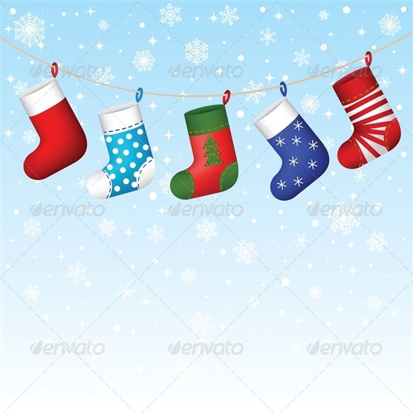 Christmas Stocking Hanging with Snowflakes - Christmas Seasons/Holidays