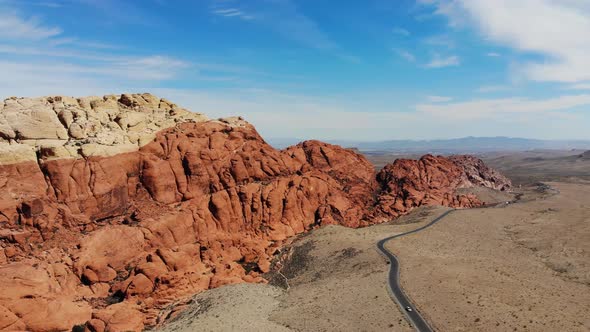 Red Rock Trail Las Vegas Tourist Attraction Drone Pan Shot Rock Climbing Rocky Desert Road Travel