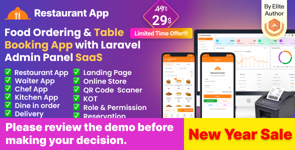 Restaurant App SaaS -  Food Ordering I  Table Booking I Restaurant App with Laravel Admin Panel
