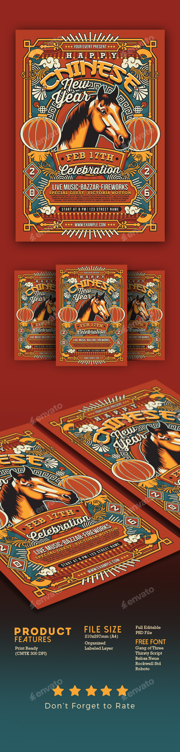 Red Chinese New Year Year Of The Horse Retro Flyer