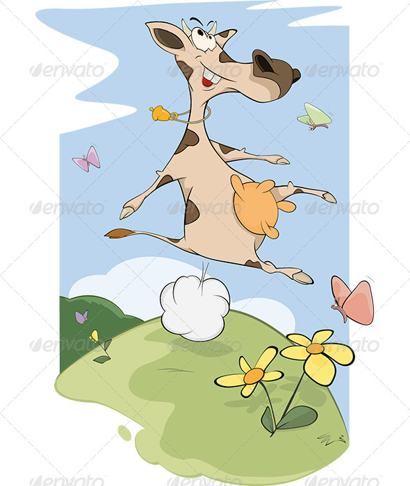 Cheerful Cow on a Meadow Cartoon - Animals Characters