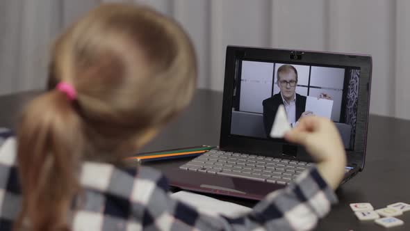 Children Pupil Distance Education on Laptop. Online Lesson at Home with Teacher alt