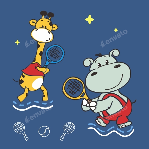 Giraffe Hippo Enjoying Sports Together