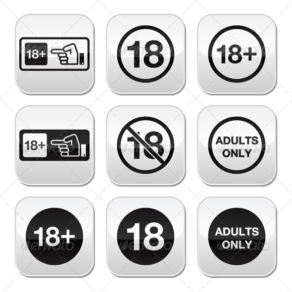 Under 18, Adults only Warning Sign Buttons - People Characters