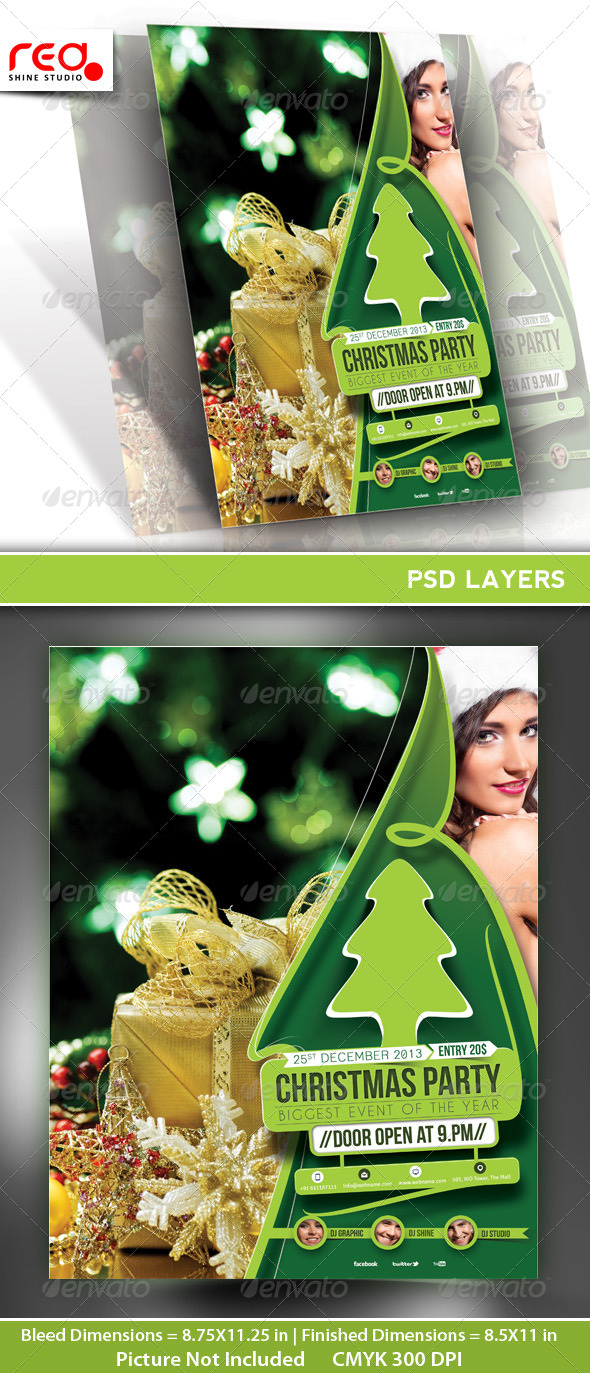 Christmas Party Flyer & Poster Template - 4 - Clubs & Parties Events