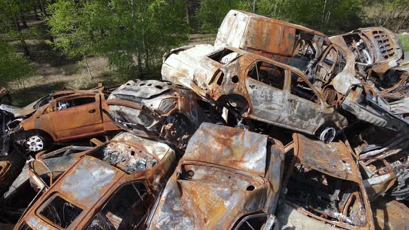 Many Shot and Burnt Cars in the City of Irpen Ukraine After the Russian Invasion During the War alt