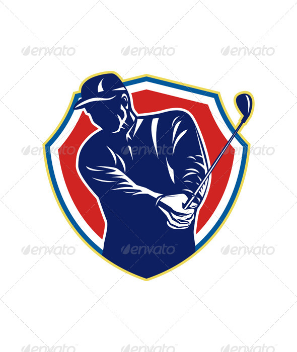 Golfer Swing Club Playing Golf Retro - Sports/Activity Conceptual