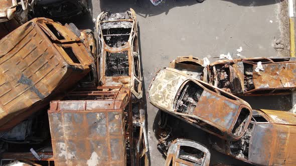 War in Ukraine a Dump of Shot and Burned Cars in the City of Irpen Near Kyiv alt