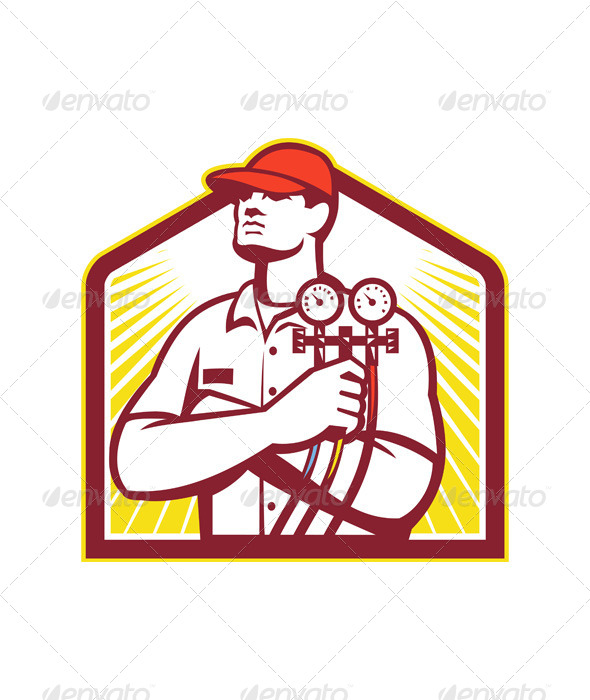 Heating and Cooling Refrigeration Technician Retro - People Characters