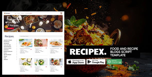 recipex - food and recipe blogs script Template