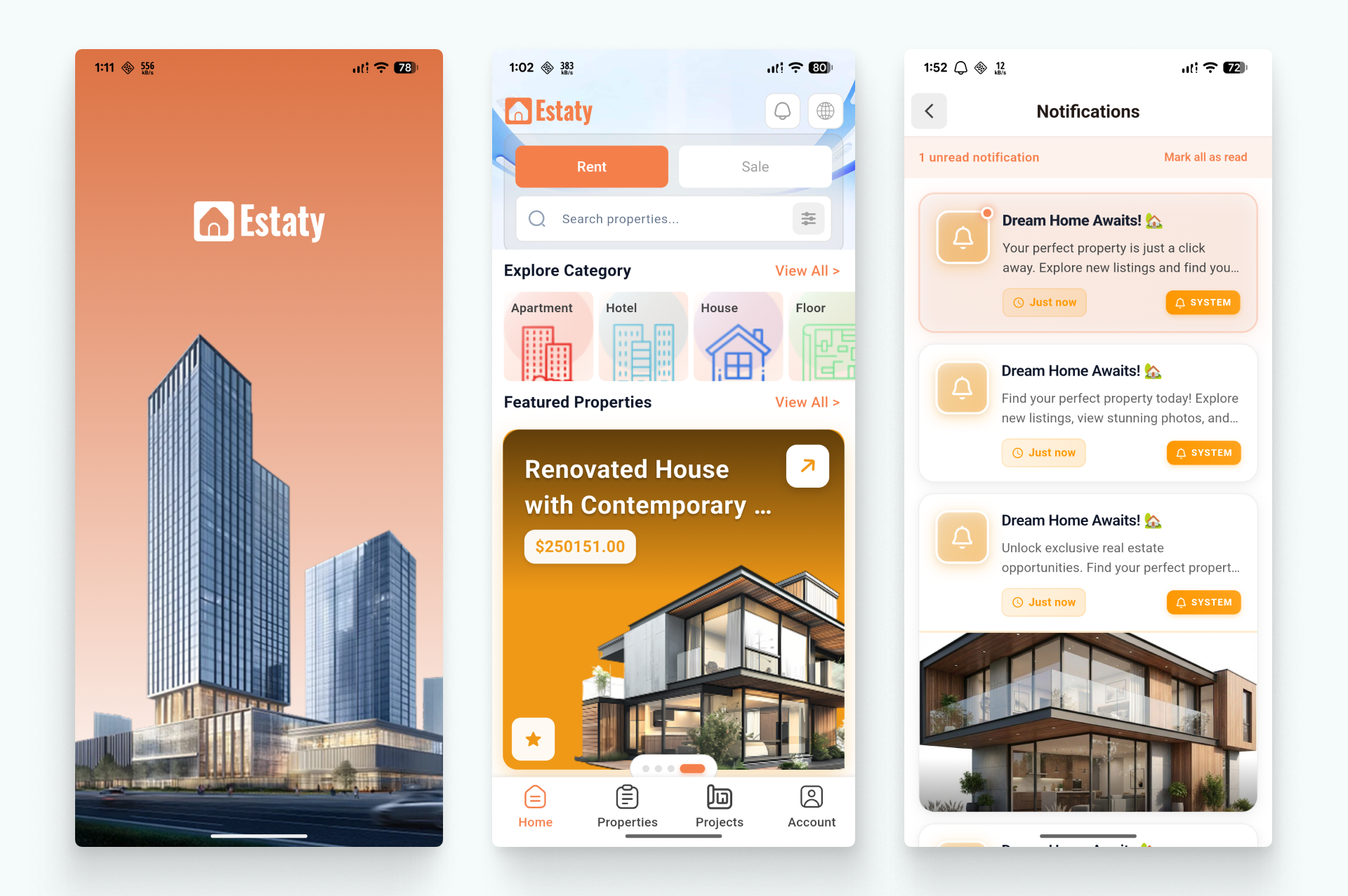 Estaty - Real Estate Flutter Mobile App for Customers by KreativDev