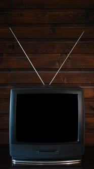 Old Retro TV With Isolated Blank Screen On Wooden Background. Alpha Channel