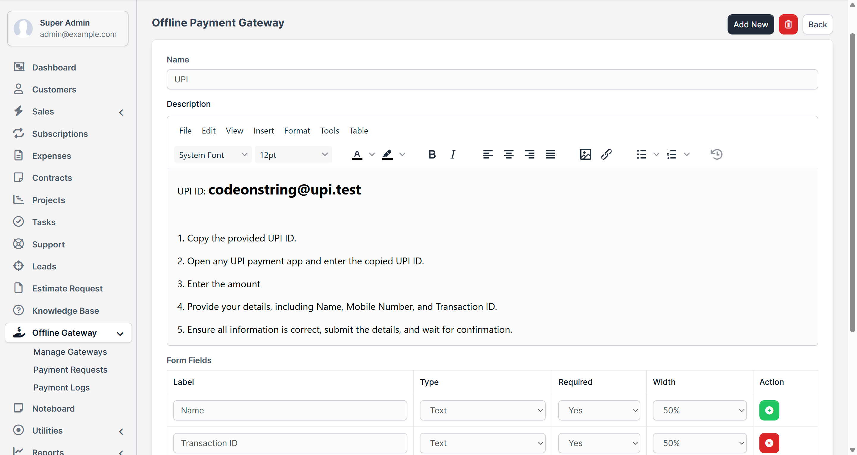 Custom & Offline Payment Gateway Module for Perfex CRM (Manual Gateway ...