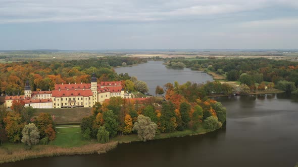 Top View of the Autumn Nesvizh Castle and Park alt
