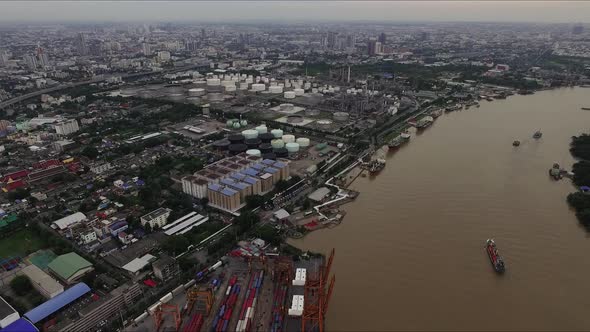 Aerial View of oil refinery or petroleum refinery industrial processing plant and petroleum products alt