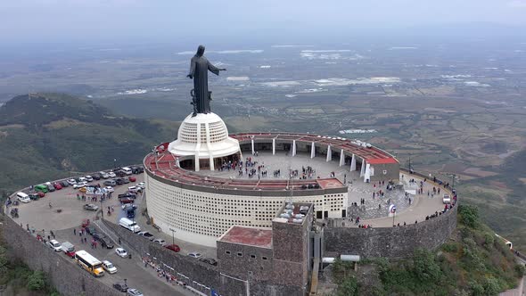 Aerial: Cristo Rey, redeemer, drone, Guanajuato Mexico, drone view alt