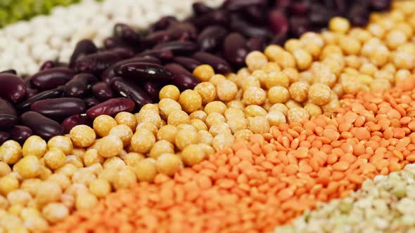 Closeup of Rotating Stripes of White and Red Beans with Chickpeas Mung and Lentils alt