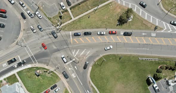 Major Asphalt Road with Multiple Lanes with a Traffic Light a Pedestrian Crossing Seen From Aerial alt