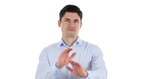 Rejecting Opposing Handsome Businessman White Background alt