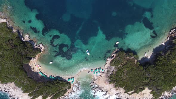 Idyllic Tropical Coastline Aerial View Paradise Beach in Albania Vacations Holiday Concept