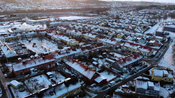 Snow Covered Attached Villa Houses Gothenburg Sweden Aerial