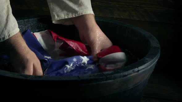 American Flag Is Hand Washed In Tub Historical Scene alt