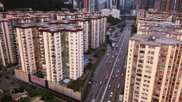 Aerial View Of Hong Kong High-Rise Residential Buildings Mei Foo Sun Chuen And Manhattan Hill And Co alt