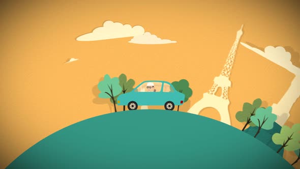 Tourist is driving a car near the famous international architecture landmarks. alt