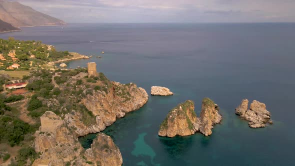 Scopello Coast Sicily Italy on a Cloudy Day Aerial View at the House and the Coast of Sicily alt