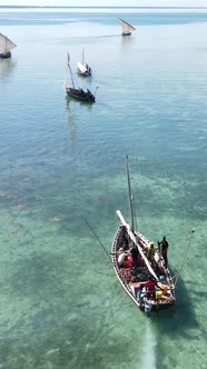 Vertical Video Boats in the Ocean Near the Coast of Zanzibar Tanzania alt