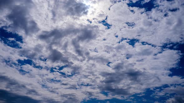 Timelapse of Cumulus Clouds Moving Under the Sun in the Blue Sky Cloud Space alt
