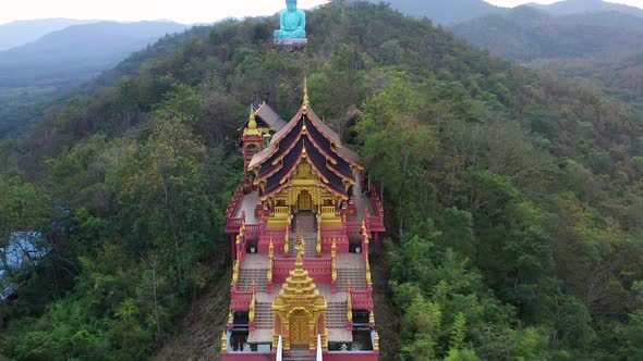 Aerial View of Wat Doi Prachan Mae Tha or Wat Phra That Doi Phra Chan in Lampang Thailand alt