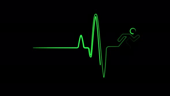 Neon heartbeat with running sign seamless animation. Heart rate medical research. alt