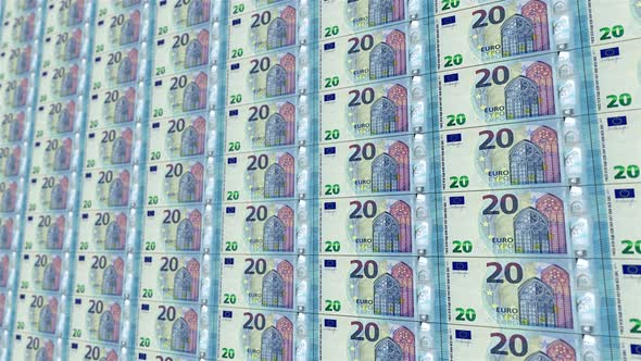 New 20 Euro Banknote. Vertical. It's Moving To The Right. Looped Animation. alt