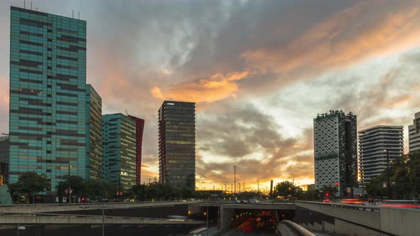 Barcelona Skyline day to night Sunset Traffic Timelapse 4K
