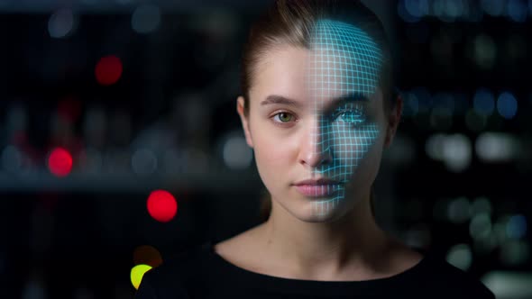 Close Up Attractiveness Analysis Face Scan Process Researching Woman Biometrics alt
