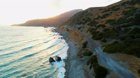 Establishing Aerial Shot of Landscape of Mediterranean Sea in Crete Greece