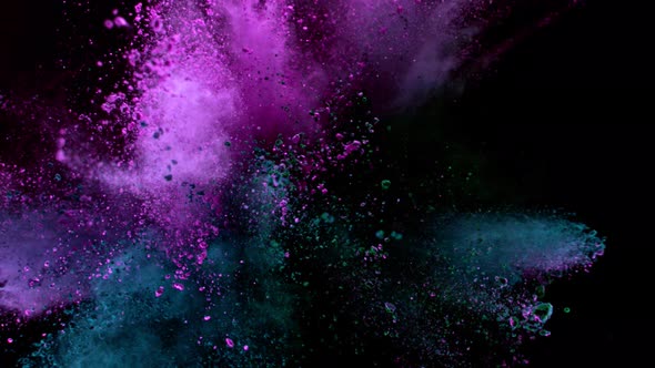 Color Powder Explosion in Super Slow Motion Isolated on Black Background at 1000Fps alt