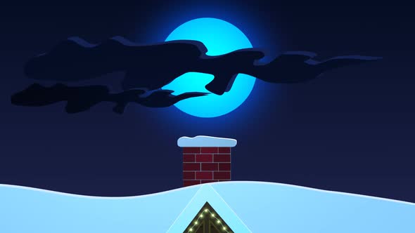 Santa Claus is standing on the roof and getting ready to go down the chimney.
