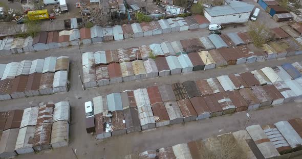 Flight Over the Industrial Area, Old Car Garages.