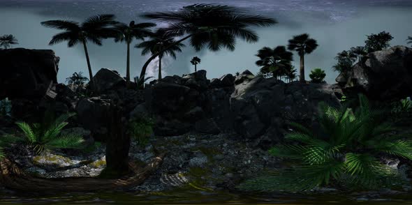 Vr 360 Camera Hyperlapse Star Trails Over Sandstone Canyon Walls and Trees. alt