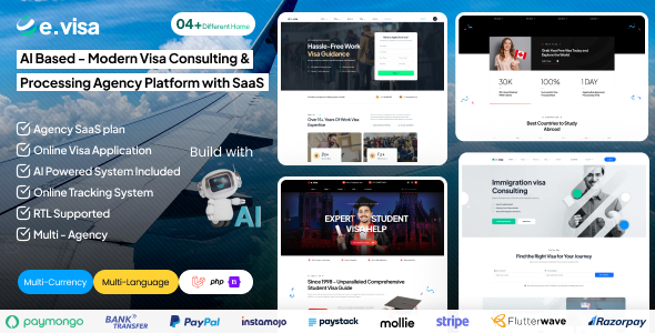Evisa - AI Based Modern Visa Consulting & Processing Agency Platform with Saas