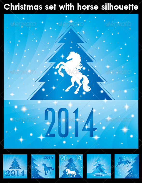 Christmas Set with Horse Silhouette - Backgrounds Decorative
