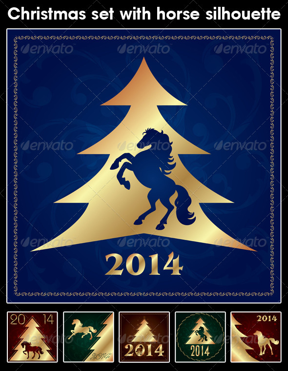 Christmas Set with Horse Silhouette - Backgrounds Decorative