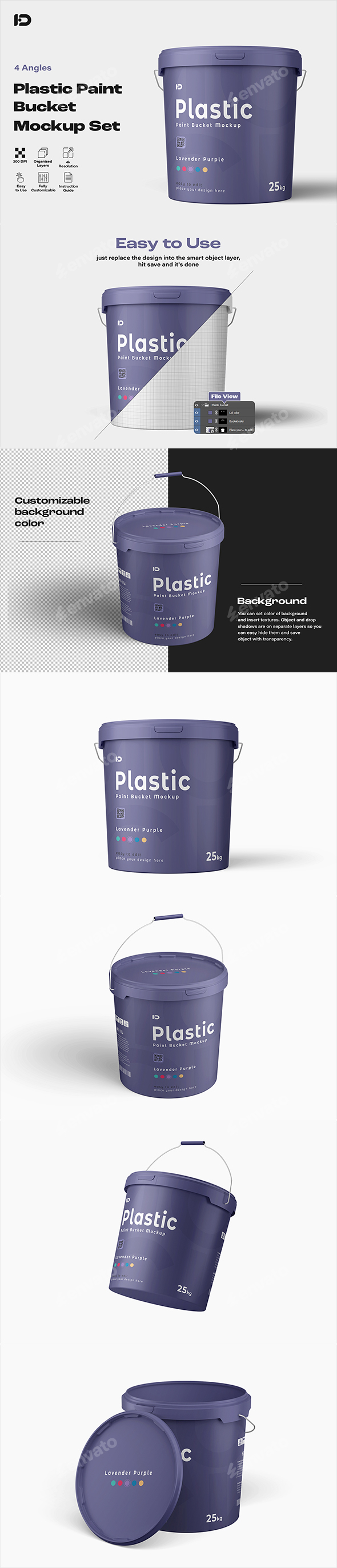Plastic Paint Bucket Mockup Set
