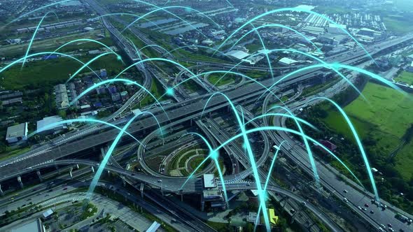 Smart Digital City Highway with Globalization Graphic of Connection Network alt