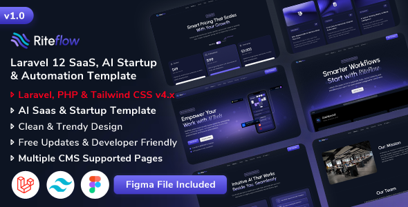 RiteFlow - Laravel 12 AI Startup, SaaS & Automation Tech Business Template