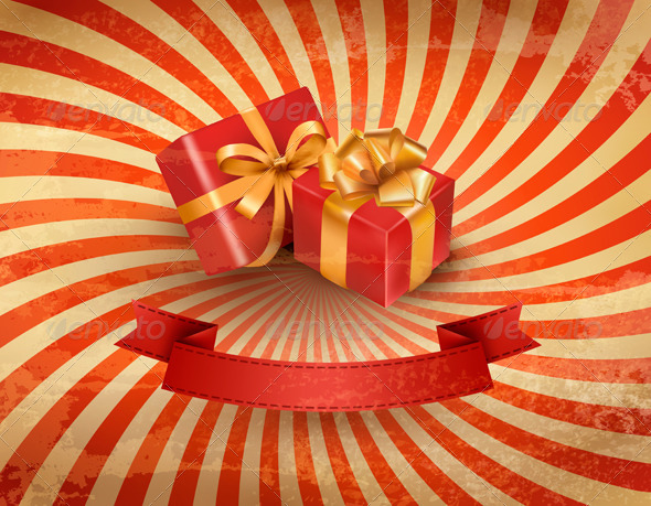Vintage Holiday Background with Two Red Gift Boxes - Seasons/Holidays Conceptual