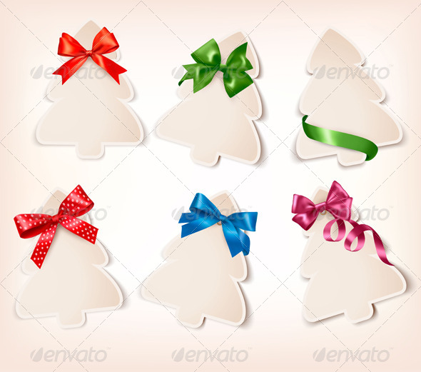 Set of Gift Cards with Gift Bows - Christmas Seasons/Holidays