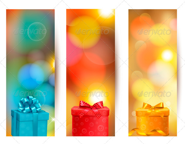 Set of Cards with Red Gift Bows. - Halloween Seasons/Holidays